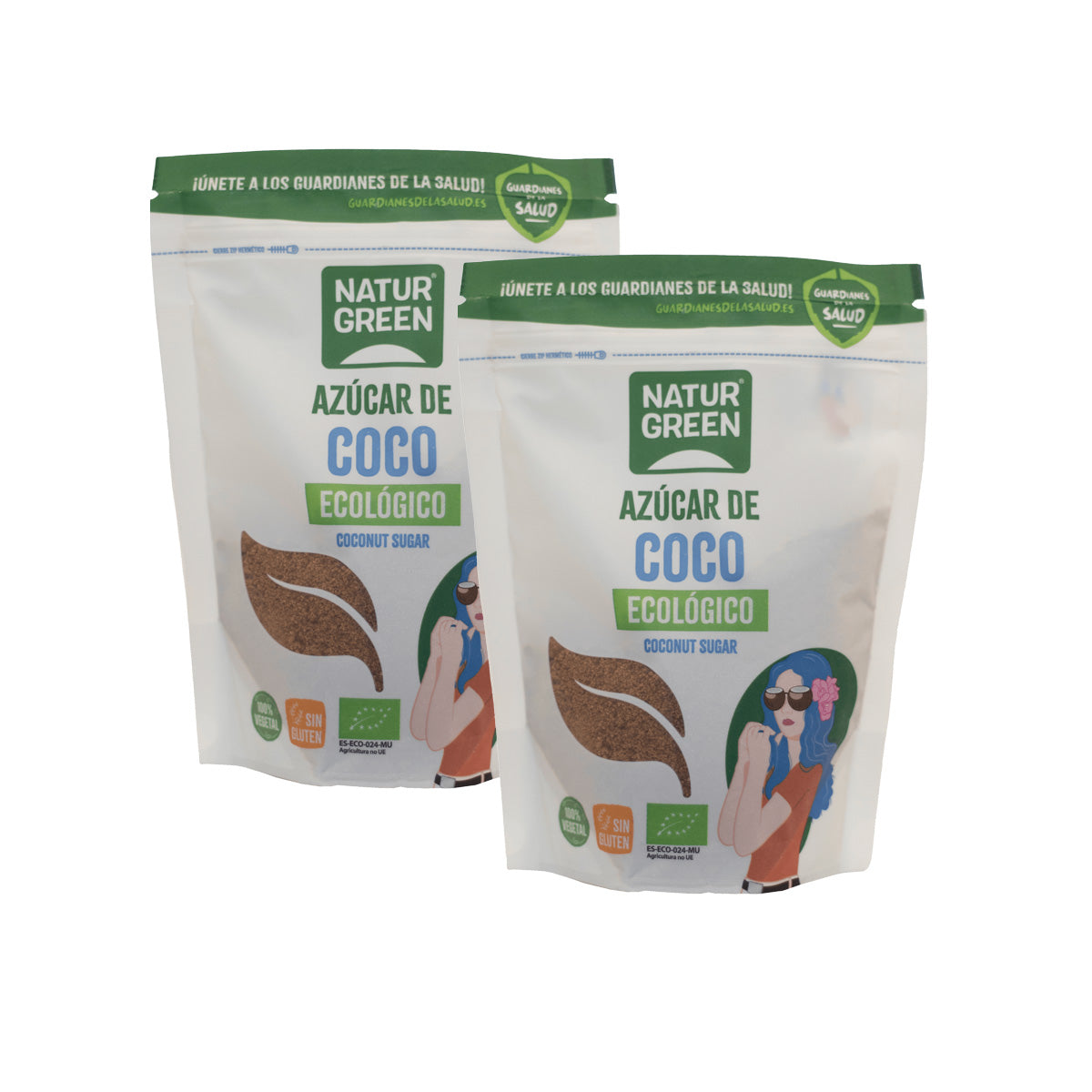 Lot de 2 sachets de sucre de coco Naturgreen, 2 unités de 300 g