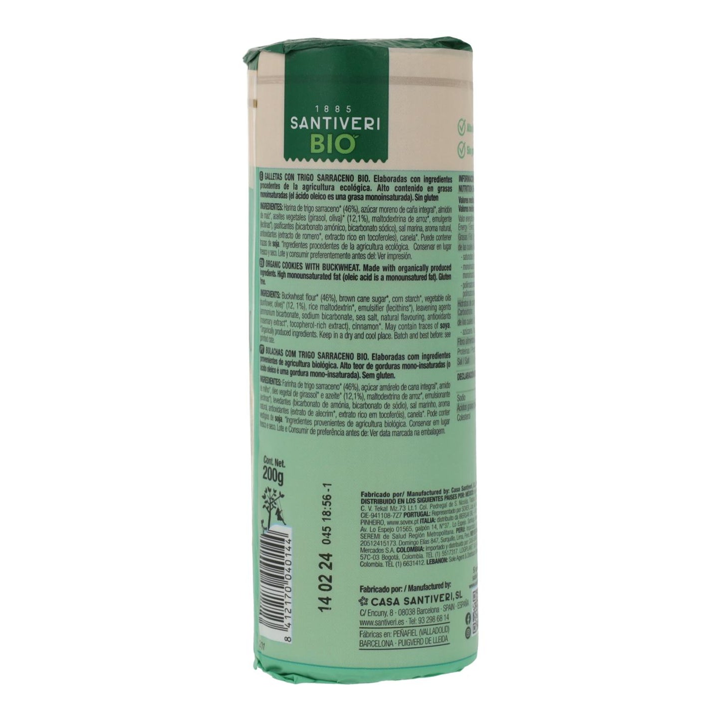 Biologische volkorenboekweitkoekjes Santiveri 200 g