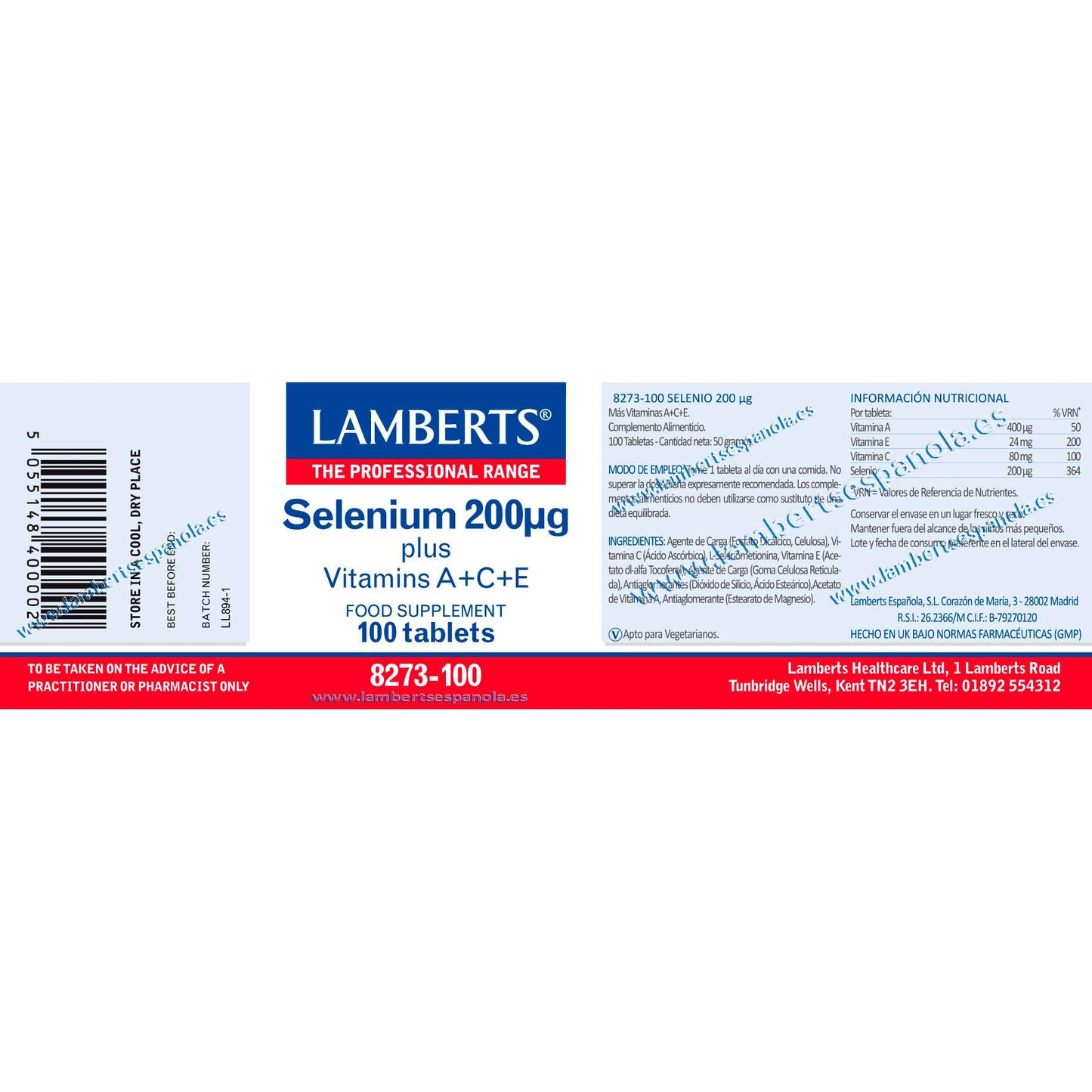Selenio + Vitamine A, C ed E Lamberts 100 compresse 200mcg