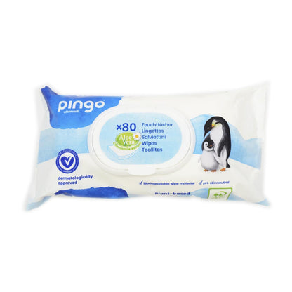 Confezione da 4 salviettine umidificate 100% biodegradabili Pingo 80 pezzi