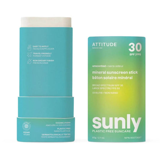 Attitude Sunly 30 SPF Fragrance-Free Sunscreen Stick, 60 g