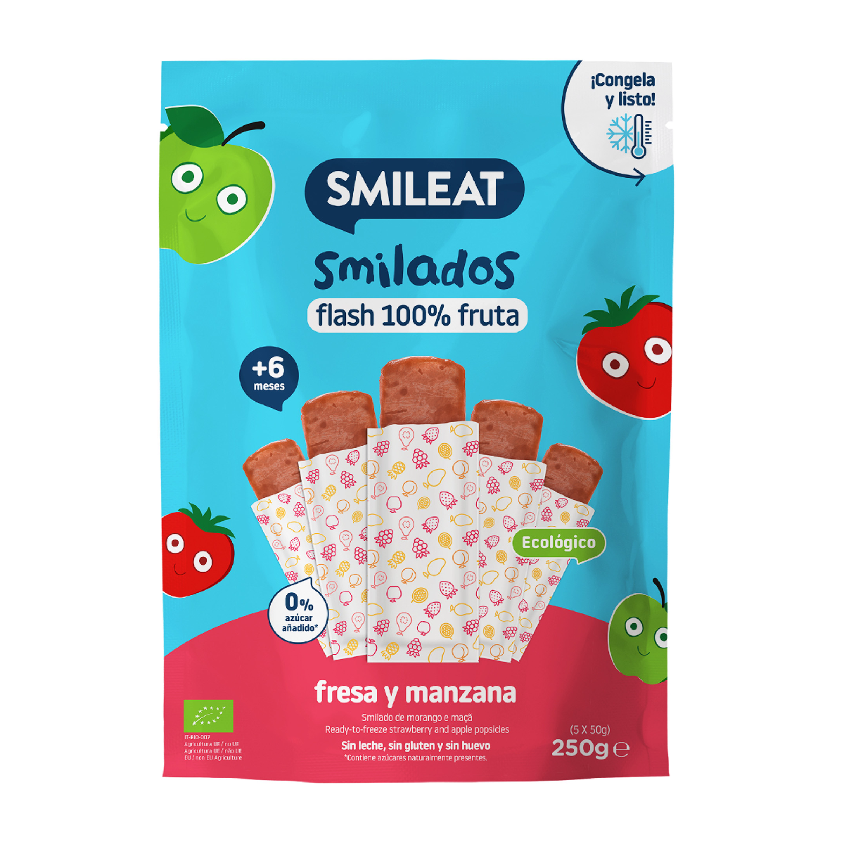 Lody truskawkowe i jabłkowe ECO, lody dla dzieci 100% owoców SMILEAT 250 g