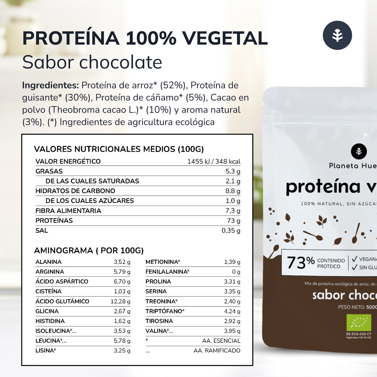 Proteine vegetali ECO 73% cioccolato Planeta Huerto 500 g