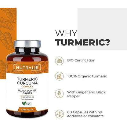 Nutralie Complexe curcuma + gingembre et poivre noir bio 120 gélules