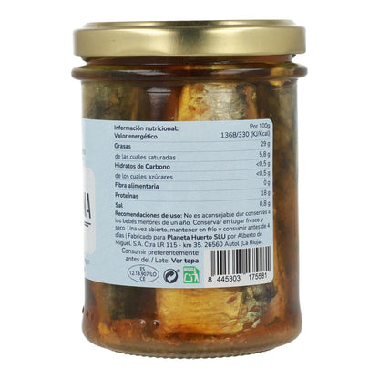 Förpackning 6x Sardiner i olivolja ECO Planeta Huerto 190 gr