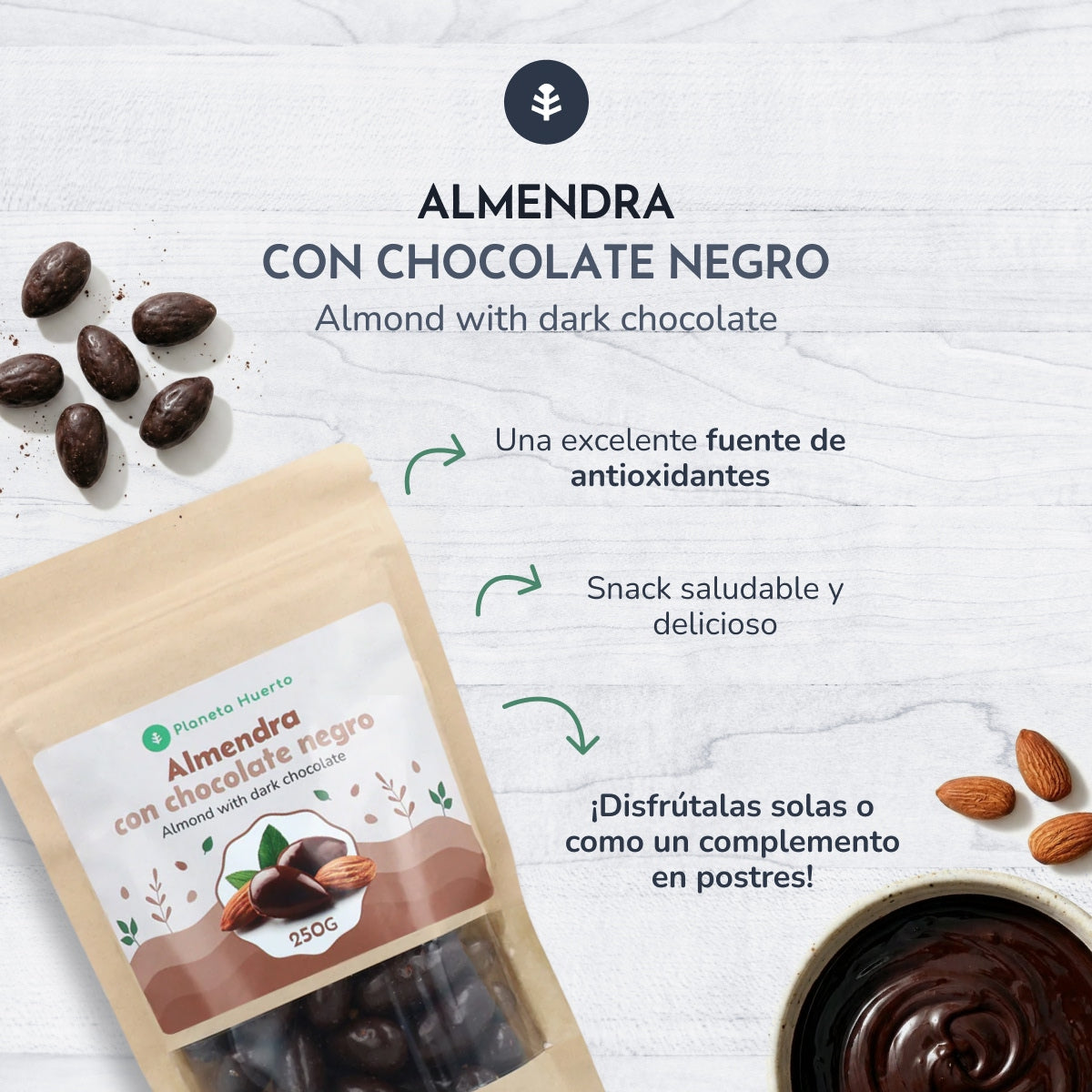 Amandelen met pure chocolade Planeta Huerto 250gr