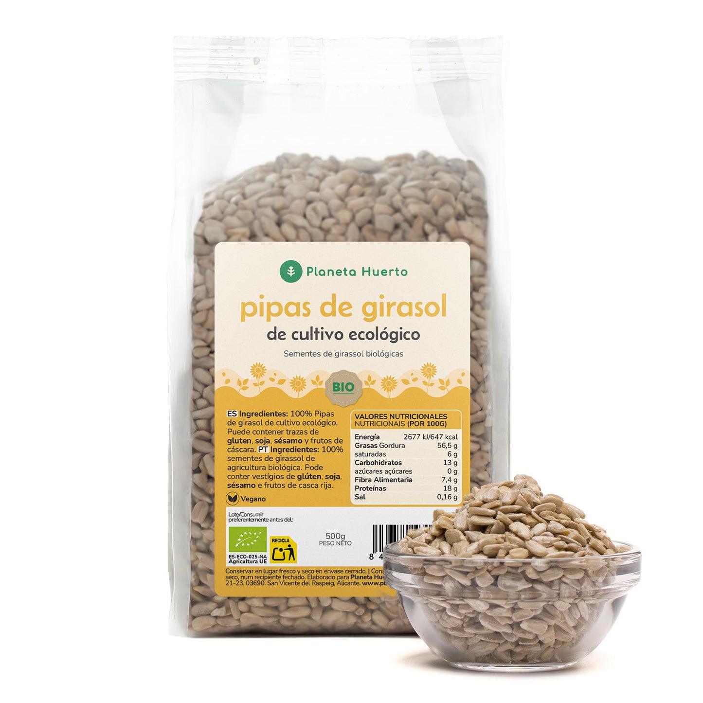 Semi di girasole pelati ECO Planeta Huerto 500 g