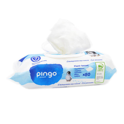 Confezione da 4 salviettine umidificate 100% biodegradabili Pingo 80 pezzi