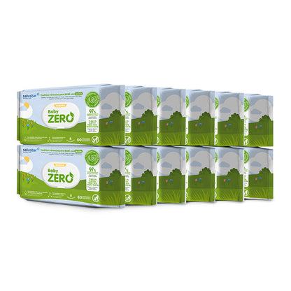 Pack 12 x Lingettes biodégradables pour bébés Salustar 60 unités
