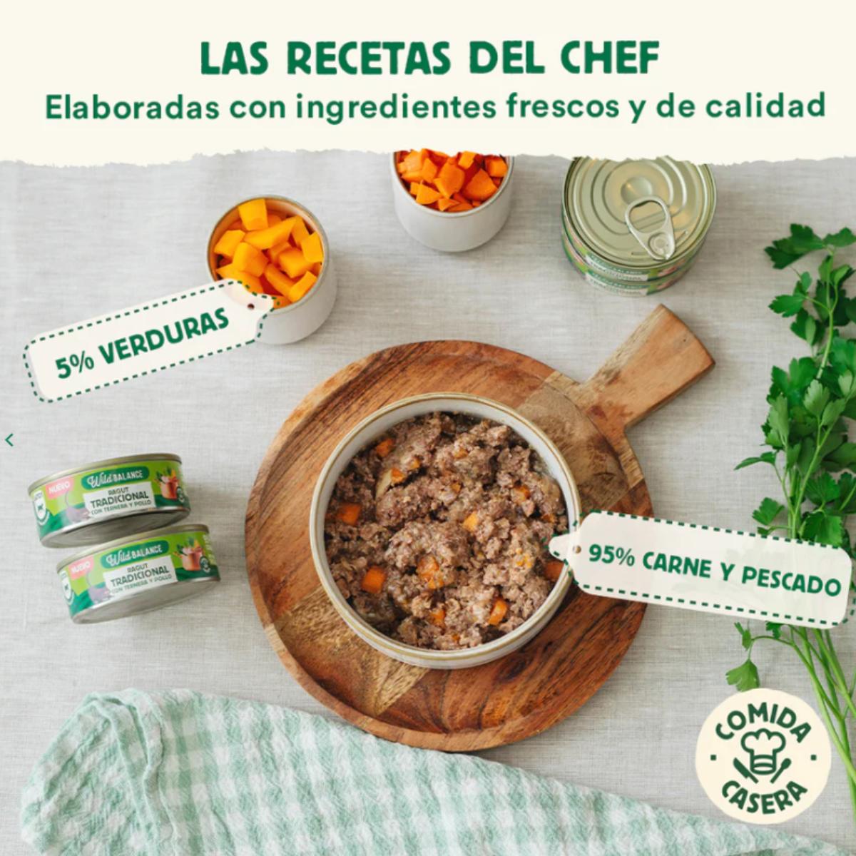 Lattina intera Ragù tradizionale di manzo e pollo per gatti Wild Balance 80 g
