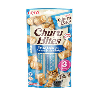 Churu Cat Bites Rezept mit Thunfisch und Jakobsmuschel Katzensnack 3 x 10 g