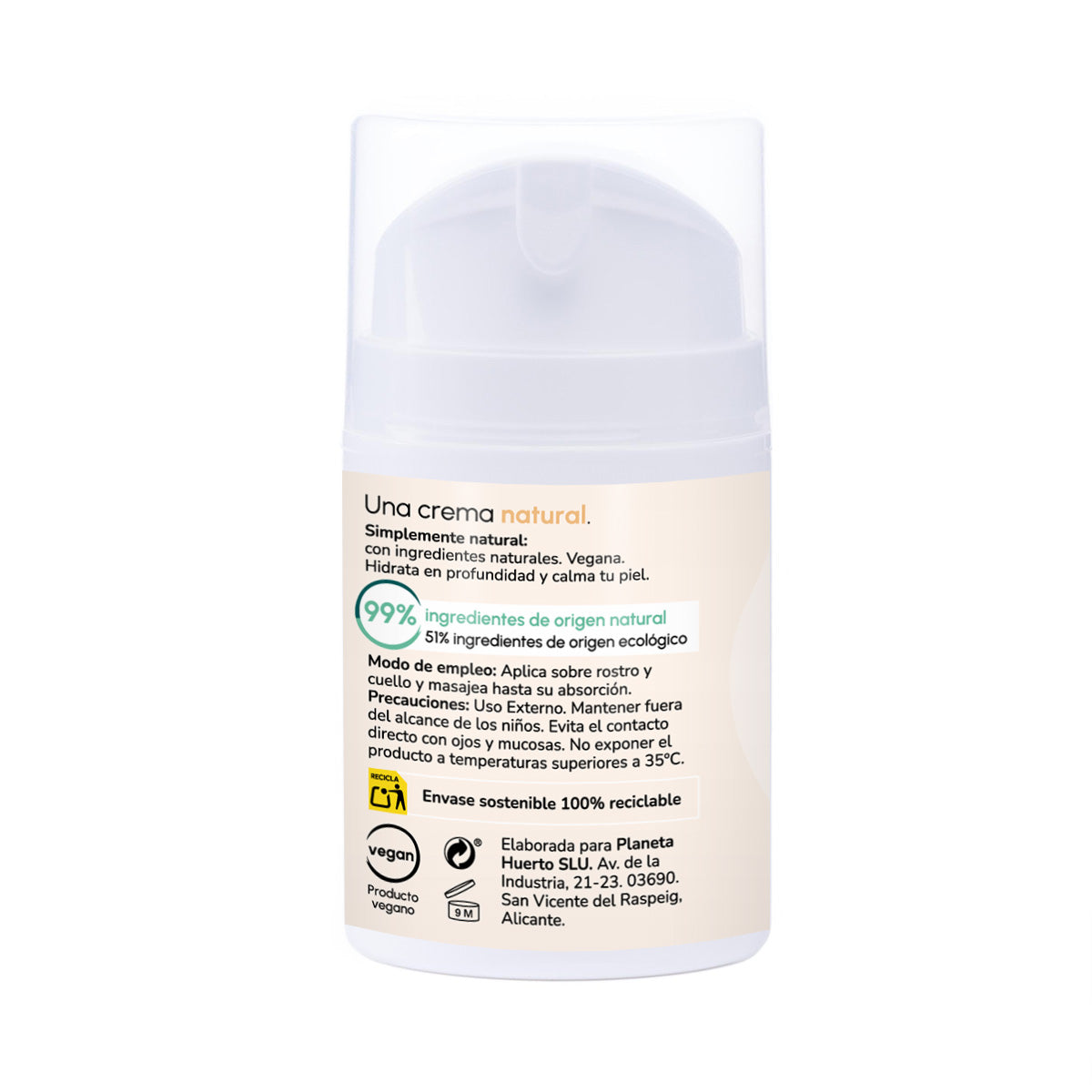 Feuchtigkeitscreme für das Gesicht aus Argan und Baumwolle Planeta Huerto 50 ml