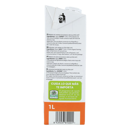 Confezione da 4 bevande all'avena senza glutine Bio Sol Natural 1 L