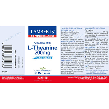 L-teanina 200 mg, Lamberts, 60 kapsułek