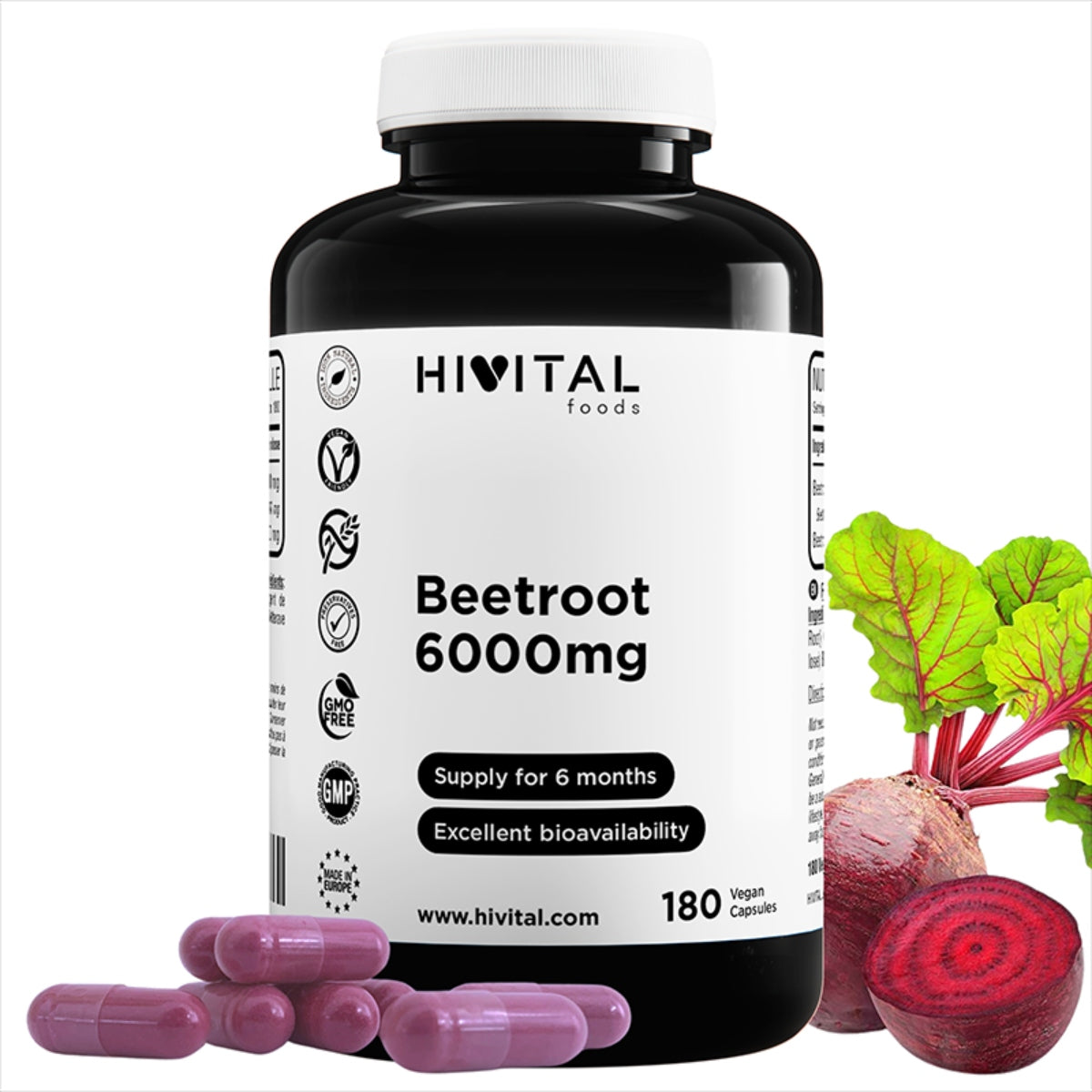 Hivital Beetroot 6000 mg, 180 vegan capsules