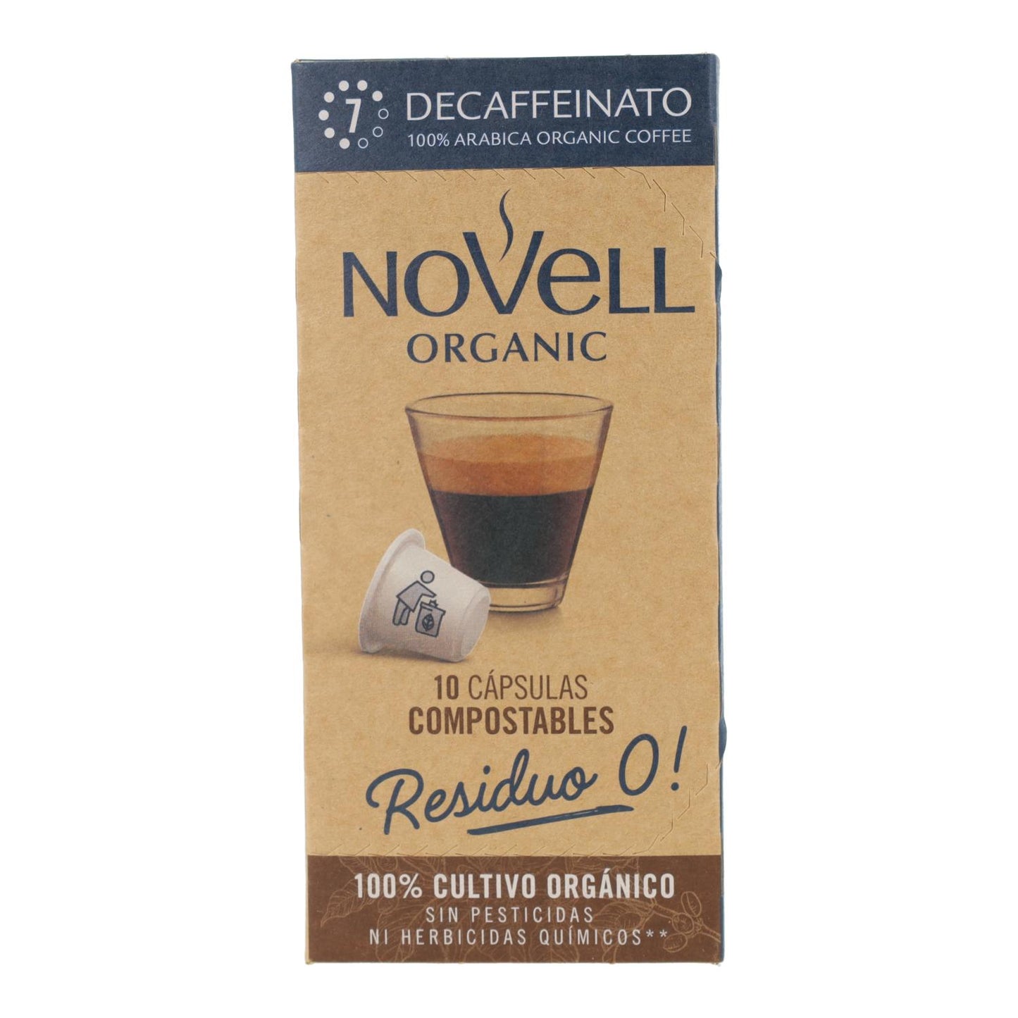 Kompostierbare Kapseln mit entkoffeiniertem Kaffee für Nespresso Novell, 10 Stück