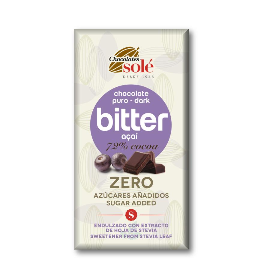 Schokoriegel 72 % Stevia Açai Bitter 100 g Solé