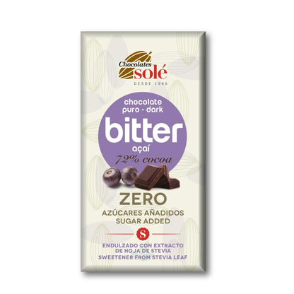 Schokoriegel 72 % Stevia Açai Bitter 100 g Solé