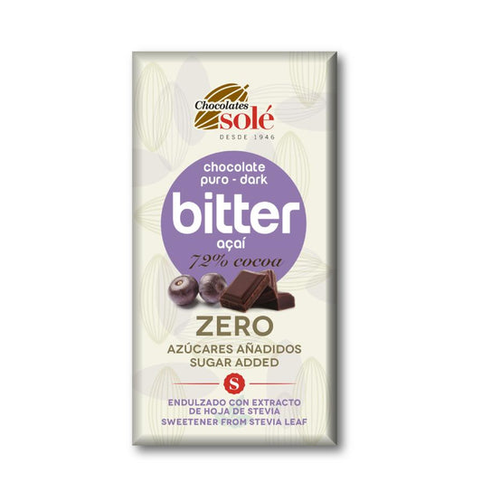 Schokoriegel 72 % Stevia Açai Bitter 100 g Solé