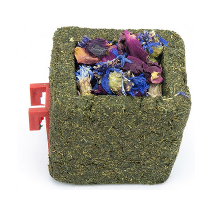 Flower hosomaki: blue cornflower and rose petals Ribero, sushi snack for rabbits and rodents