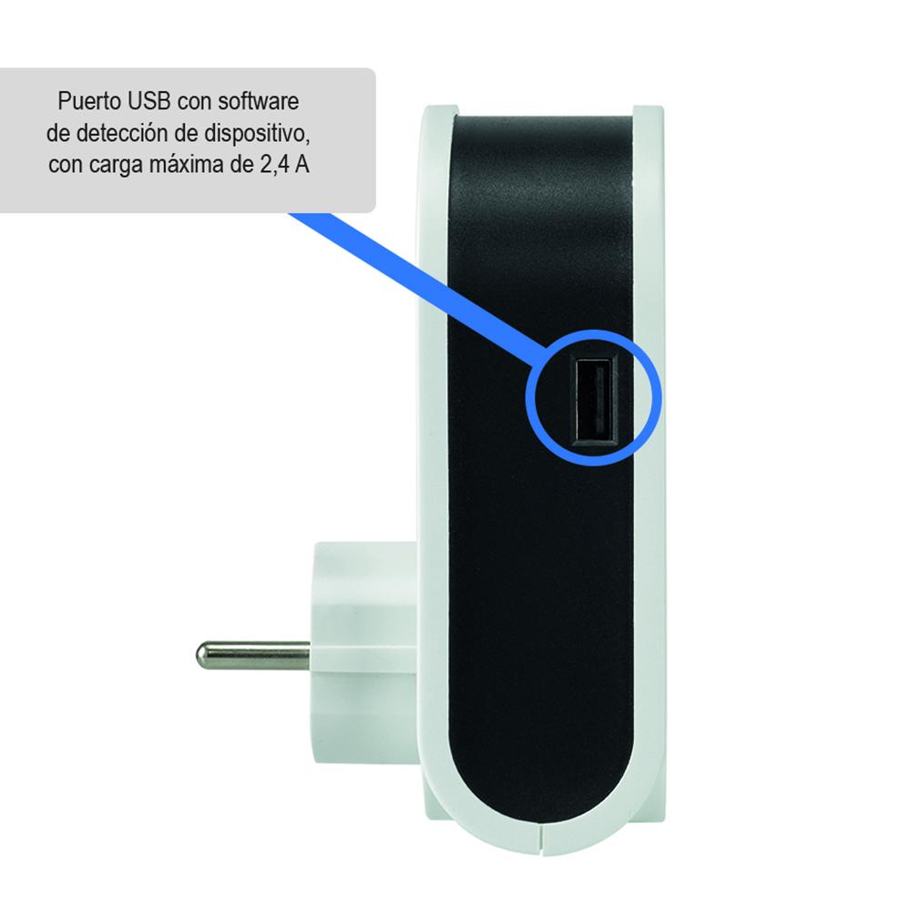 Adapter with 3 USB plugs, roll-up cable + 1 USB port to + 1 16A socket Simon