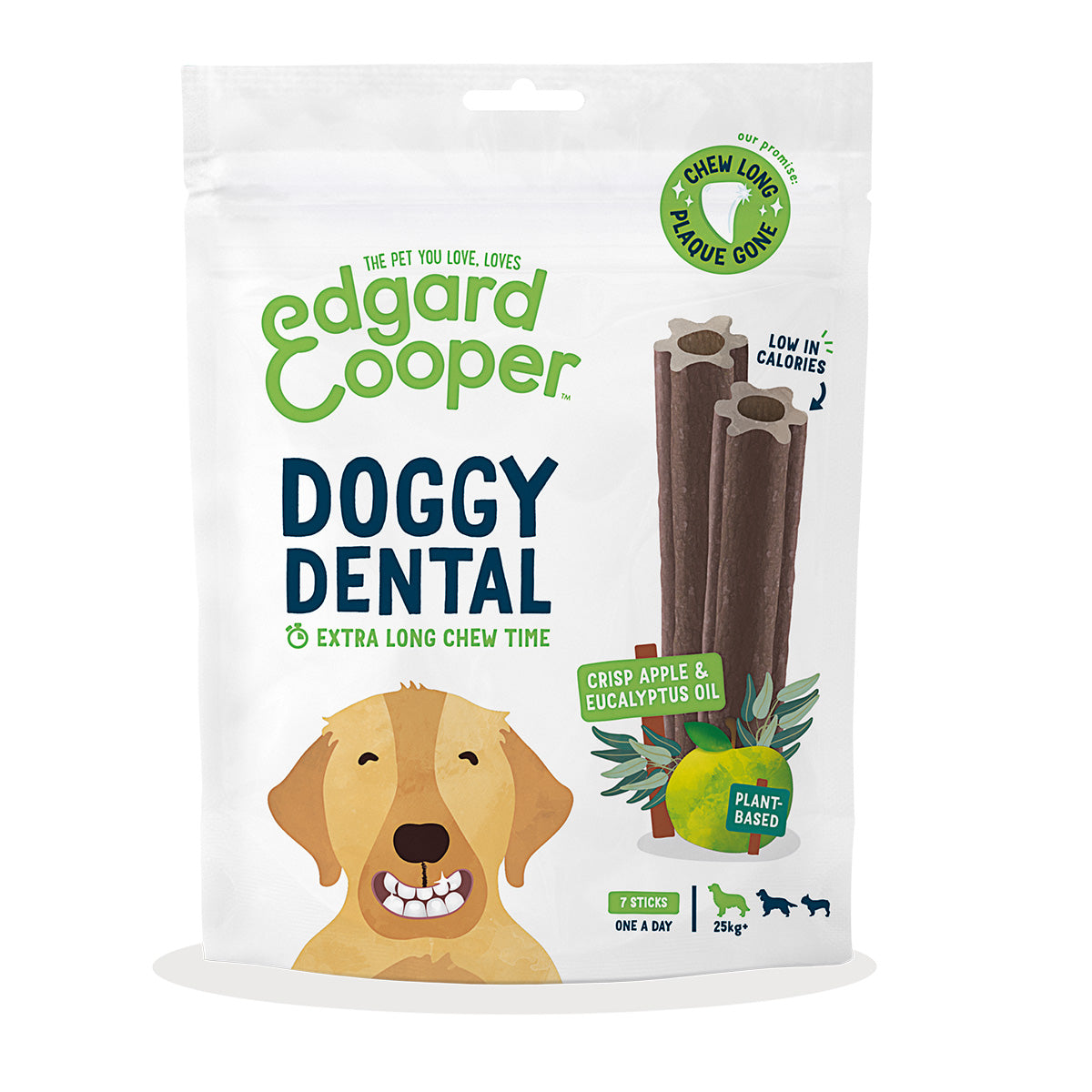 Doggy Dental für große Hunde Apfel und Eukalyptus Edgard Cooper 7 Sticks