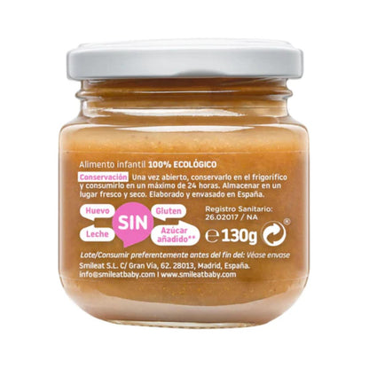 Burk med ekologiska hallon och persikor Smileat, 130 g