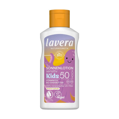 Lozione solare per bambini Sensitiv SPF 50 Vitamina E & burro di karité biologico, Lavera, 100 ml