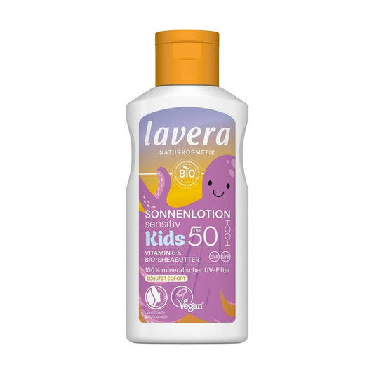 Lotion solaire pour enfants Sensitiv SPF 50 Vitamine E & beurre de karité Bio, Lavera, 100 ml