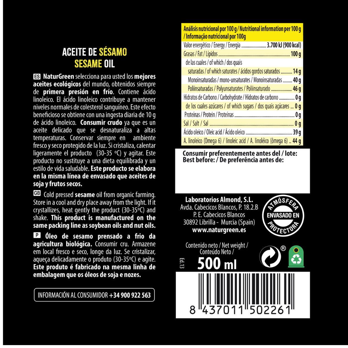 Sesamöl BIO NaturGreen. 500 ml