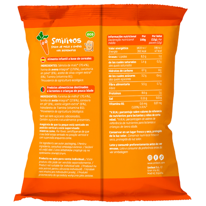 Smilito Corn, Oats and Carrot Multipack ECO Smileat 4 x 12 g sachets.