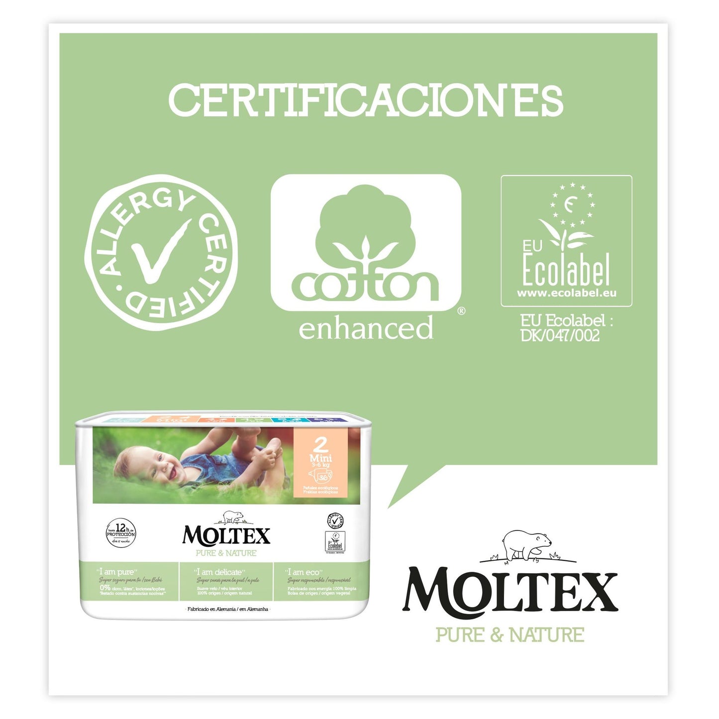 Moltex Pure & Nature Nappies Size 2 (3-6 kg), 36 units