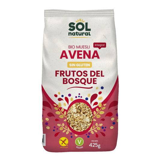 Muesli d'avoine sans gluten aux fruits des bois bio Sol Natural 425 g