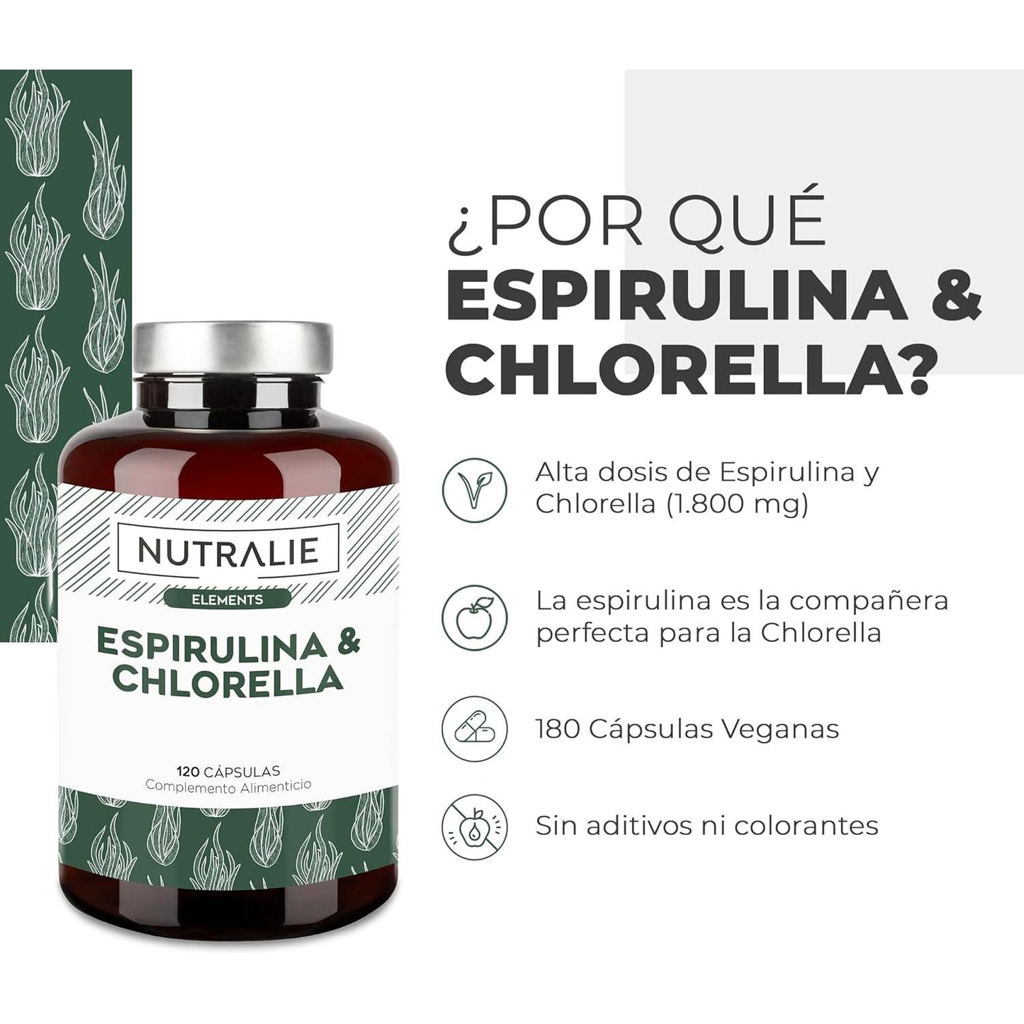 Nutralie Spirulina & Chlorella 1800 mg energii i siły 180 kapsułek