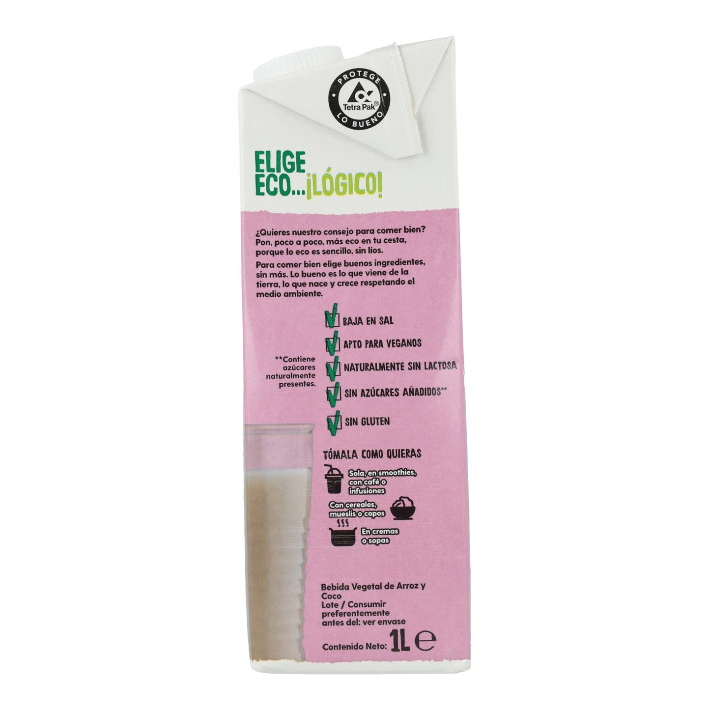 Confezione da 6 bevande vegetali di riso e cocco biologiche senza zuccheri aggiunti, Ecocesta, 1 L