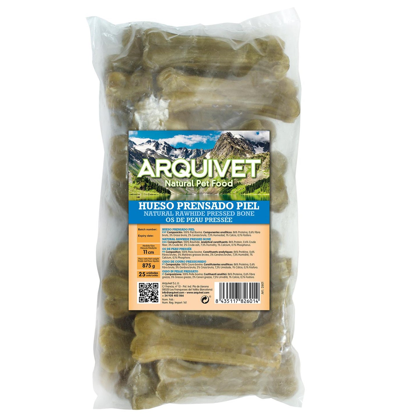 Snack naturale per cani Osso pressato pelle  Arquivet 11 cm 25 pz
