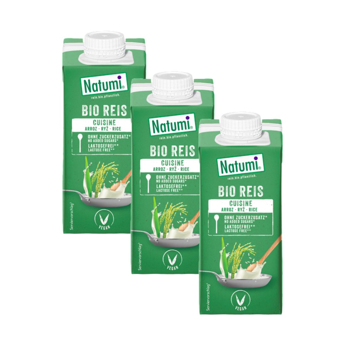 3er-Pack Natumi Bio-Reiskochcreme (flüssig) 200 ml
