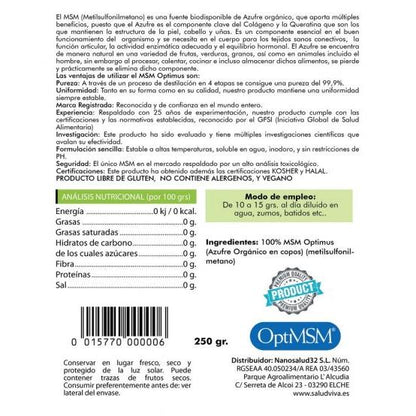 MSM Optimus 250 g, Salud Viva