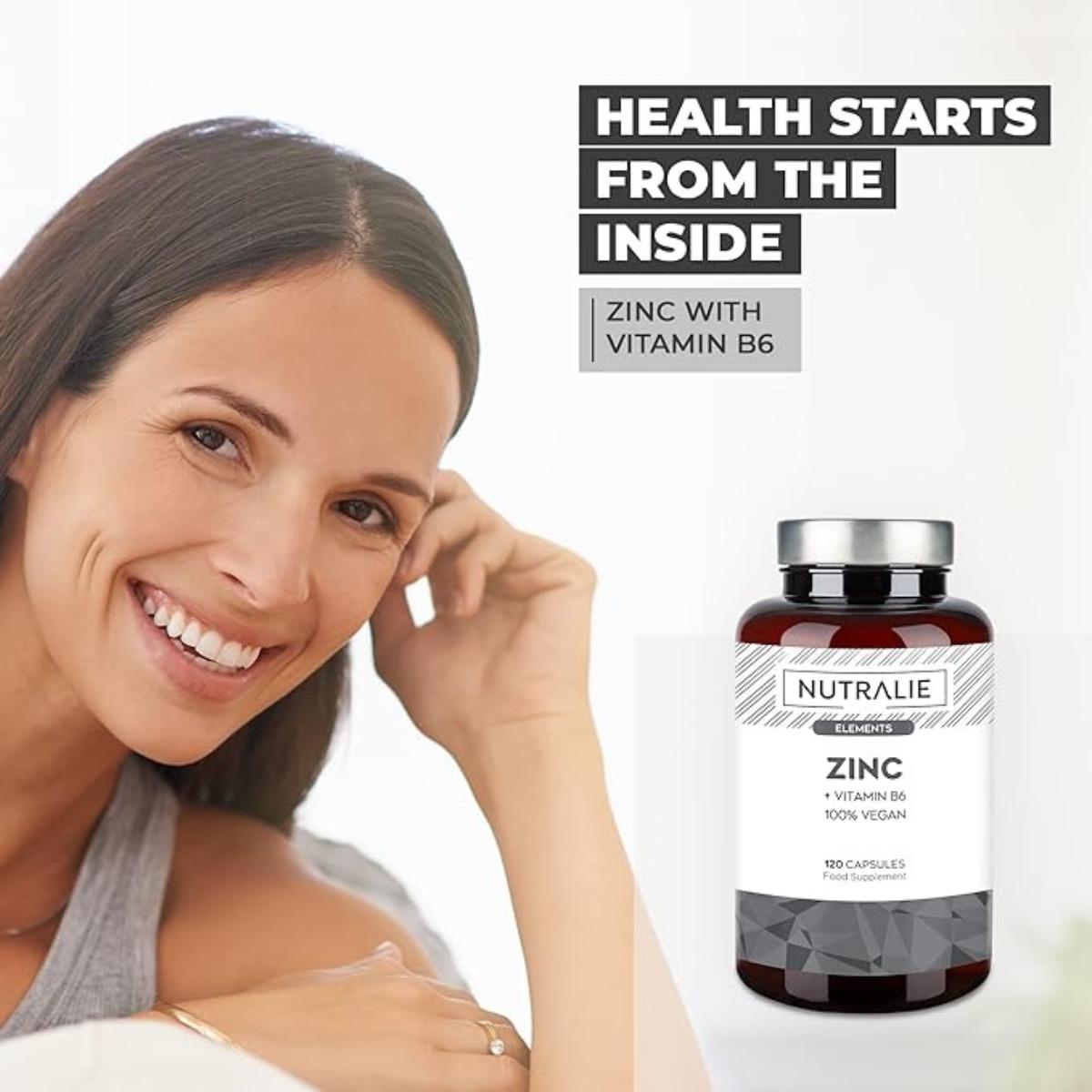 Nutralie Zinc avec vitamine B6 Acné Peau Cheveux Végétalien 120 gélules