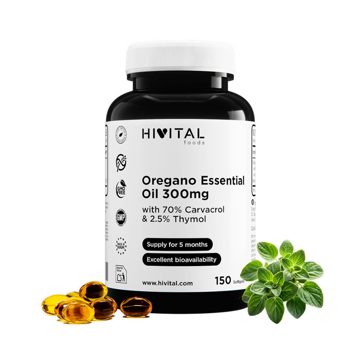 Oregano Essential Oil 300 mg Hivital 150 capsules