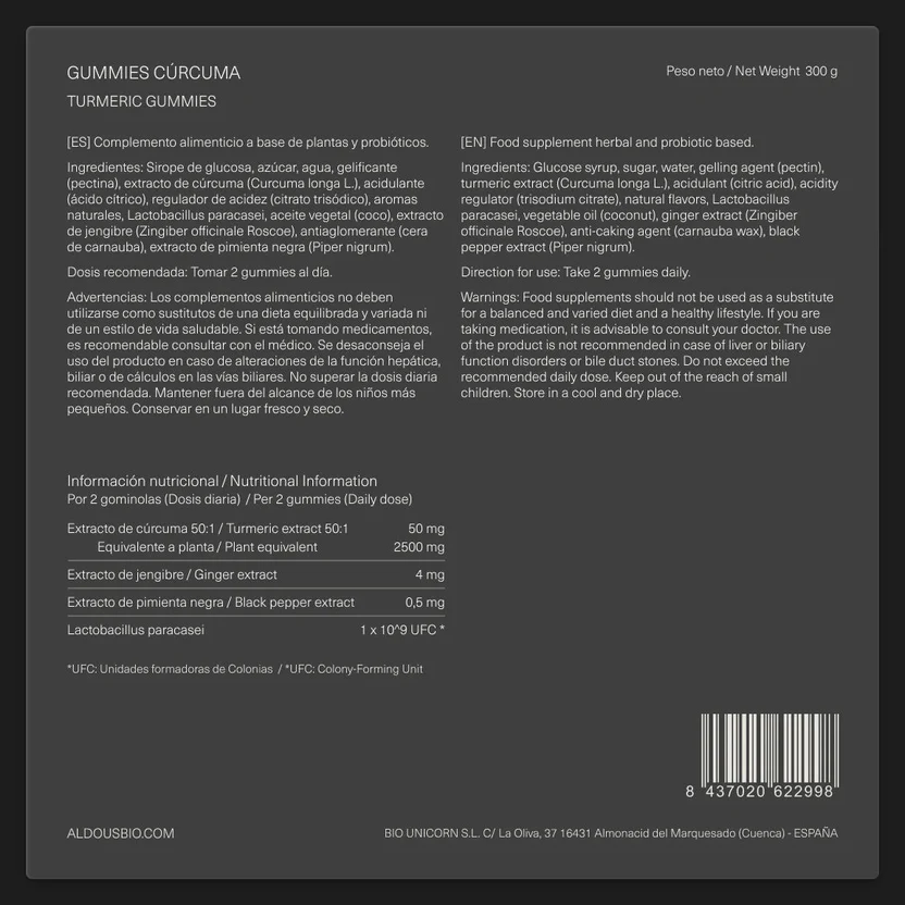 Curcuma con zenzero e pepe nero + Probiotici Aldous Bio 120 caramelle gommose