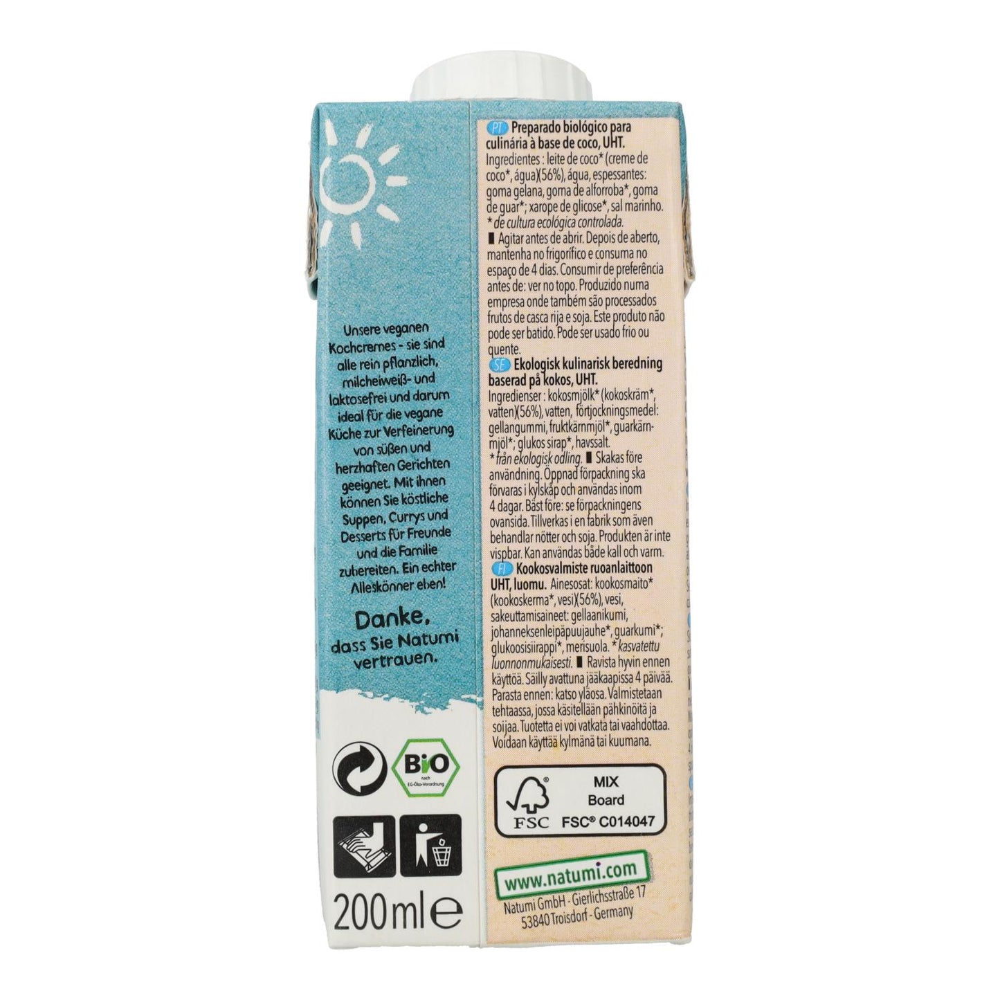 Crème à base de noix de coco Natumi, 200 ml