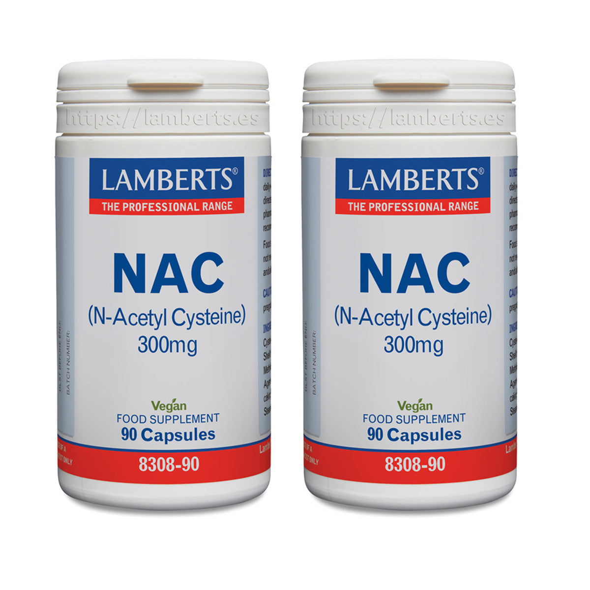 Pack 2x NAC (N-Acétyl Cystéine) Lamberts 300 mg, 90 gélules