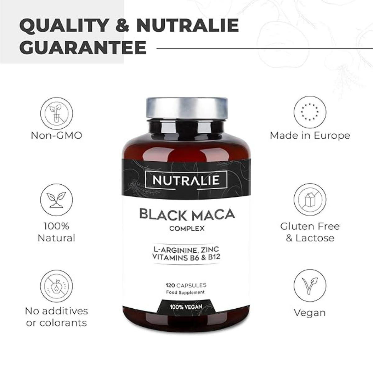 Nutralie Complexe de maca noire andine + vitamines B6 + B12, 120 gélules