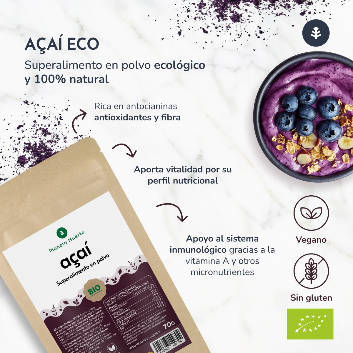 Planeta Huerto Organic Açaí Powder 1 kg