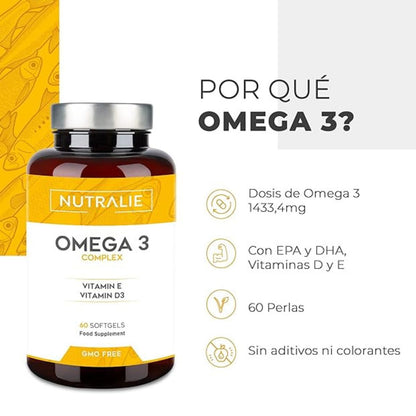 Complexe oméga 3 2000 mg + vitamine E et D3 DHA EPA Nutralie 60 gélules