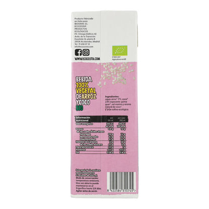 Confezione da 6 bevande vegetali di riso e cocco biologiche senza zuccheri aggiunti, Ecocesta, 1 L