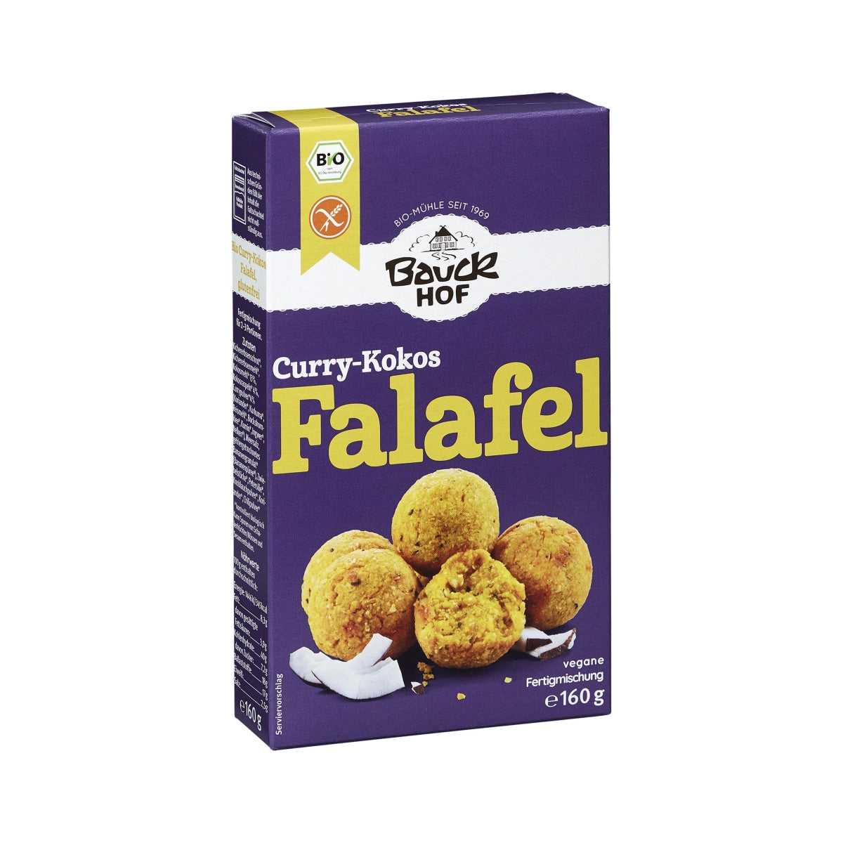 Glutenvrije falafel met curry en kokos van Bauckhof, 160 g