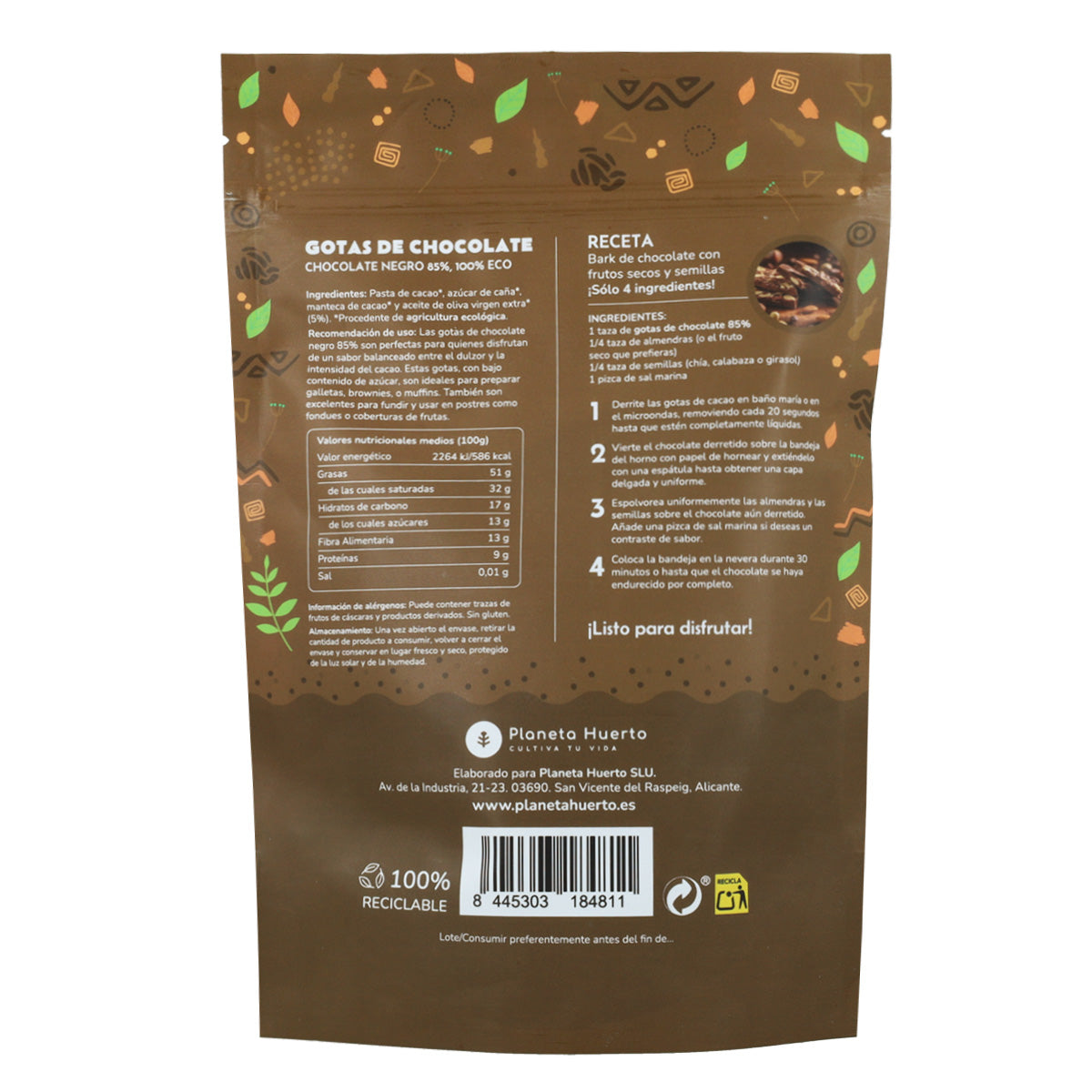 Schokoladentropfen 85% Kakao ECO Planeta Huerto 200 g