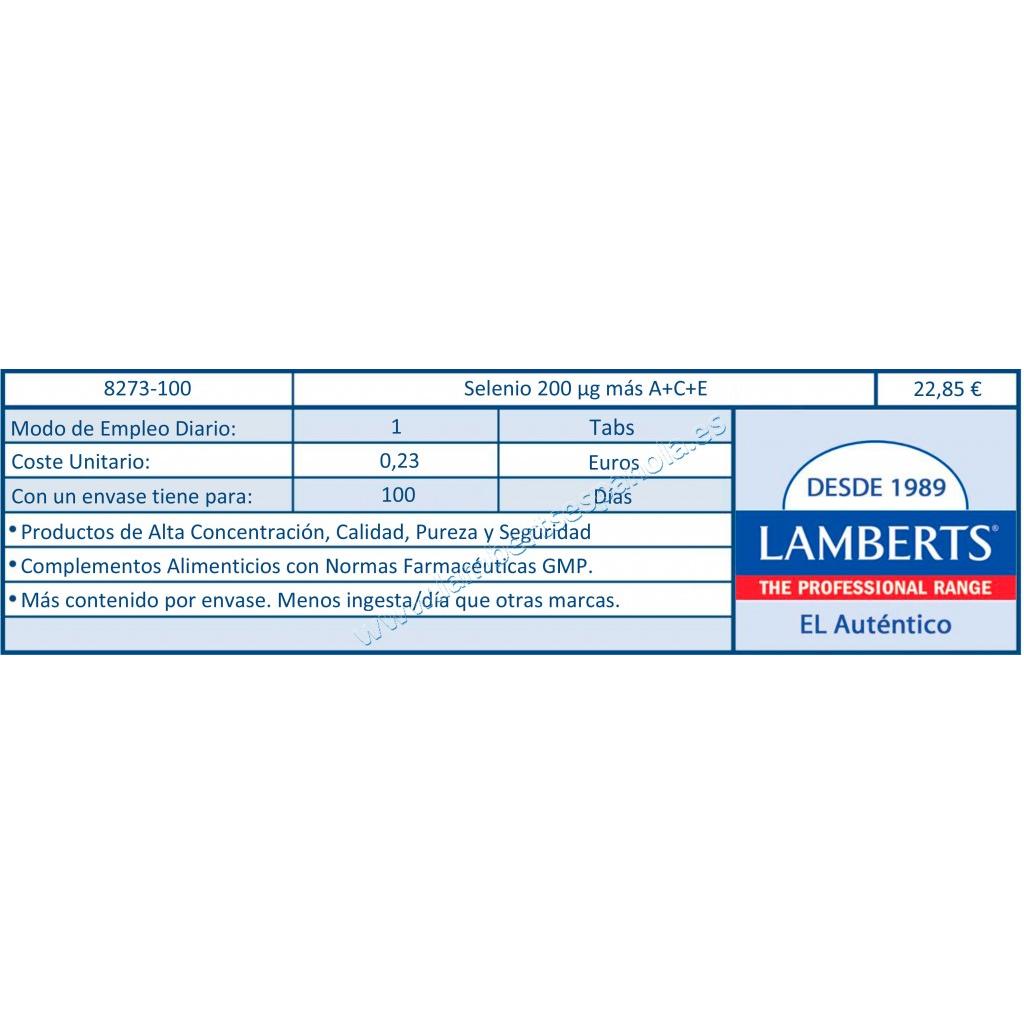 Selenio + Vitamine A, C ed E Lamberts 100 compresse 200mcg